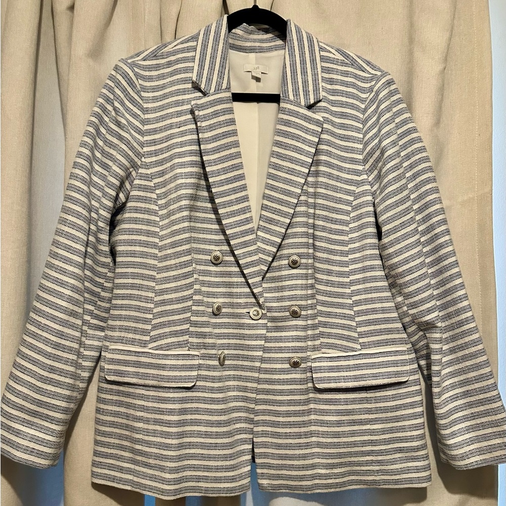 J. Jill Striped Blue and White Double-Breasted Blazer